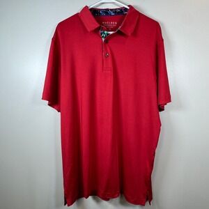 MAELREG Performance Golf Polo Mens L Red Tropical Floral Trim Dry Fit Preppy